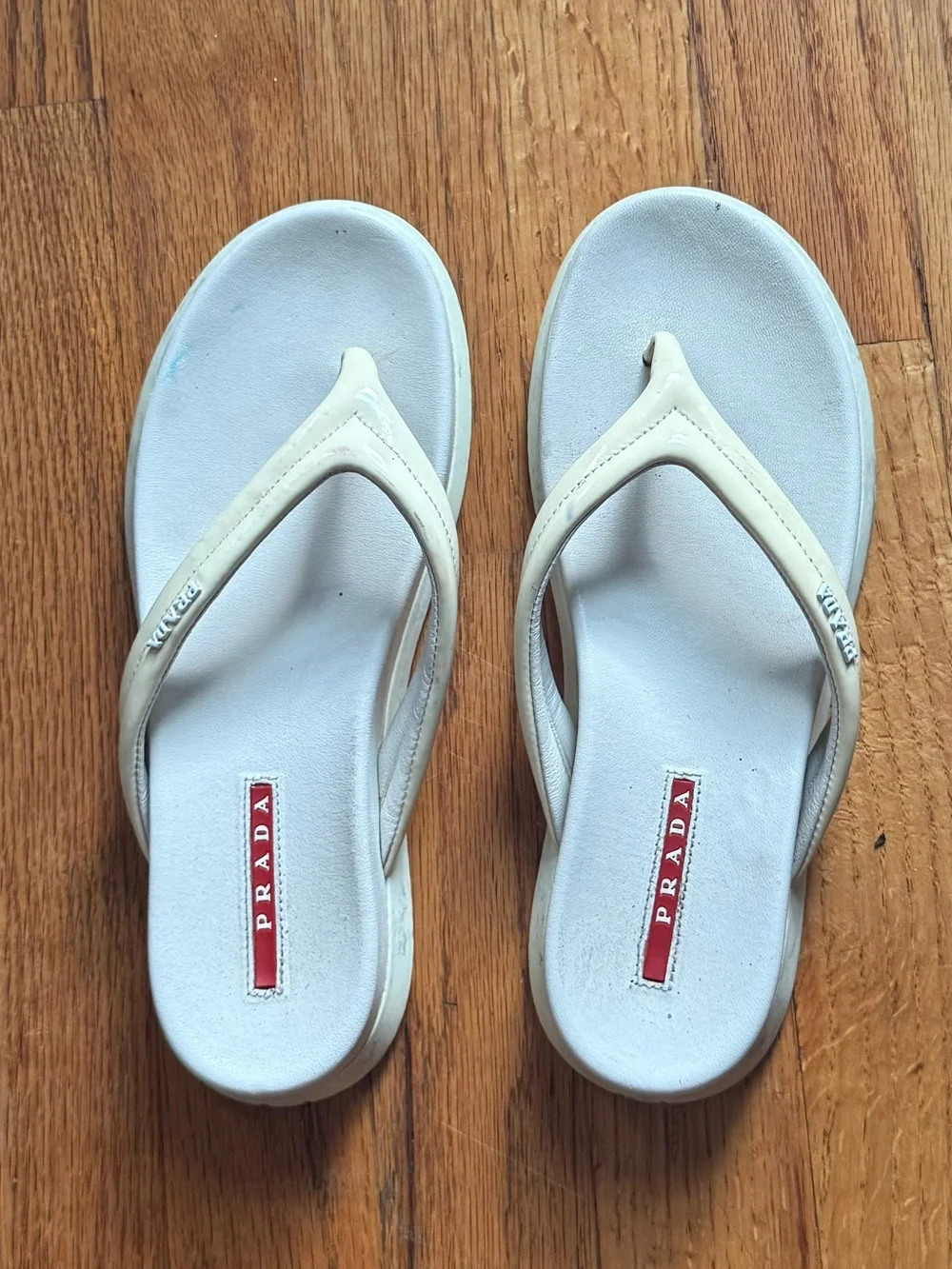 Prada White Flip Flop Sandals Size 6 - Picture 1 of 2